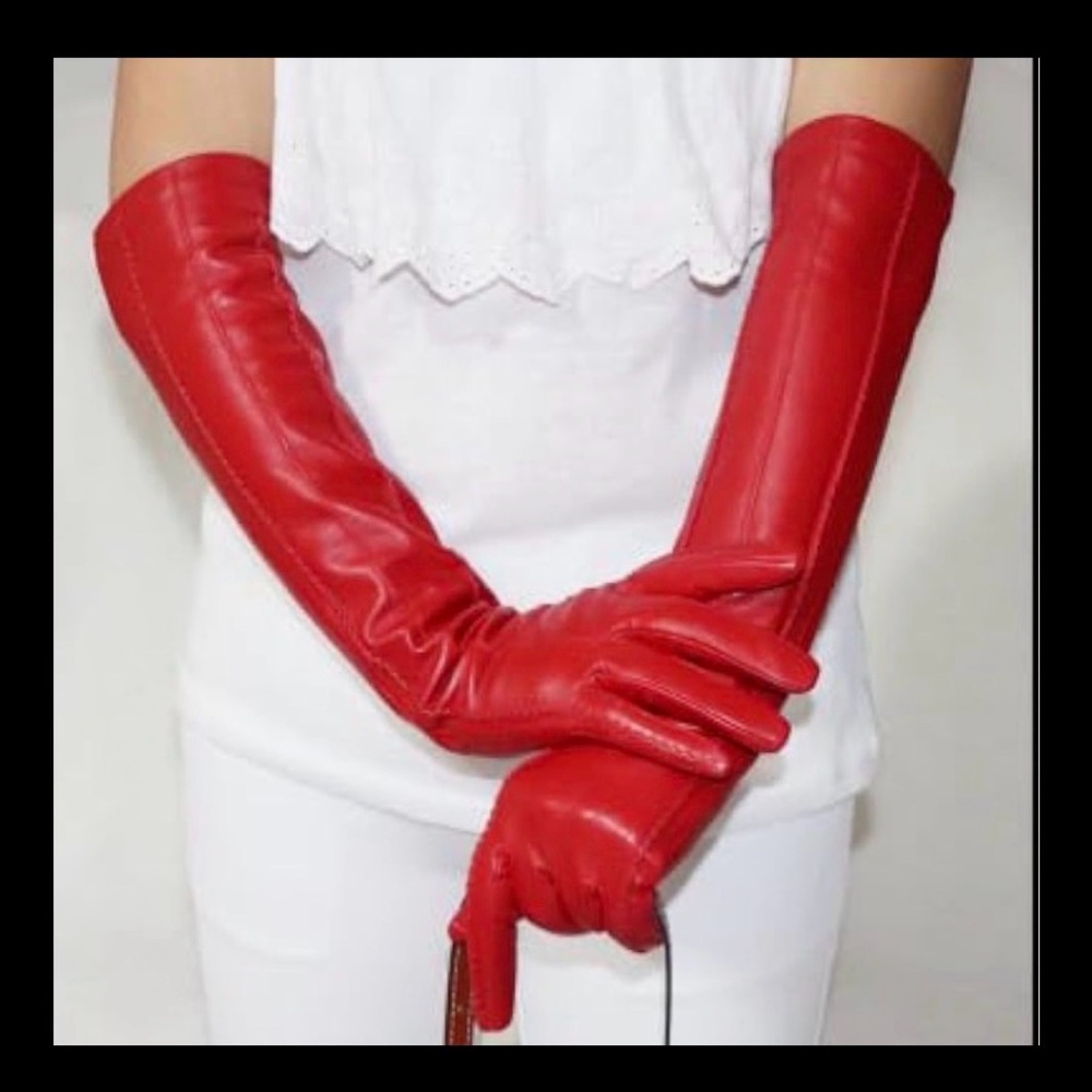 RED LEATHER LONG GLOVES